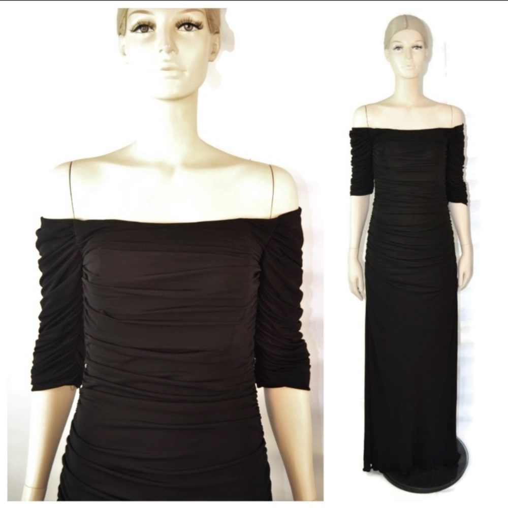 Badgley Mischka Black Belle Off Shoulder Gown 6